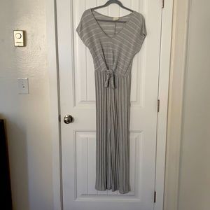 White and grey tie front jump suit